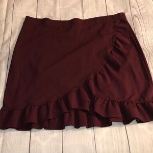 LOFT Maroon Ruffle-Hem Wrap Skirt